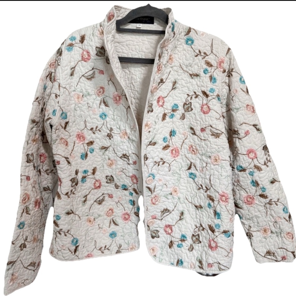 Donna Sharp Vintage Floral Quilted Jacket Womens Medium Embroidery Grandmacore